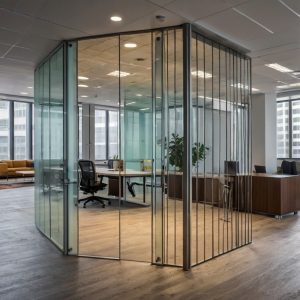 Adding depth and visual appeal, geometric patterns can completely transform small glass partition designs in modern office spaces. 